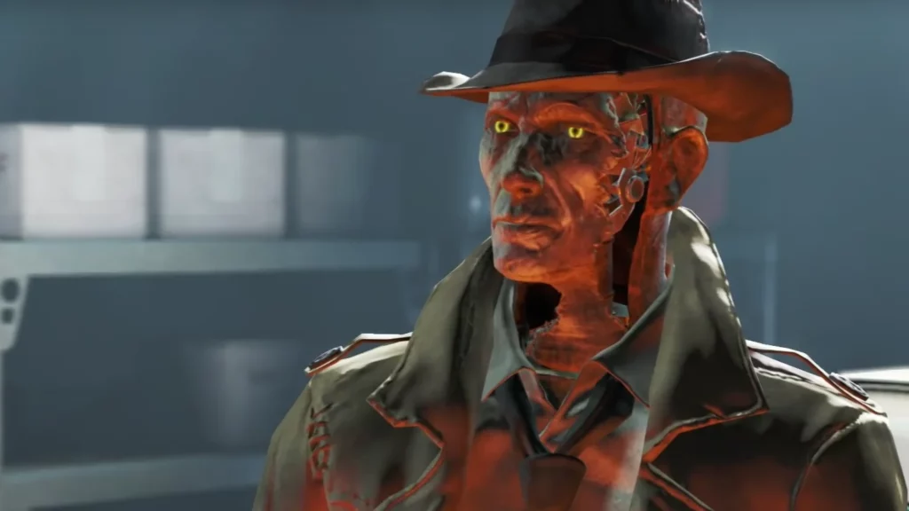 Nick Valentine é um detetive que lidera uma pequena agência de investigações em Diamond City, juntamente com sua assistente Ellie Perkins.