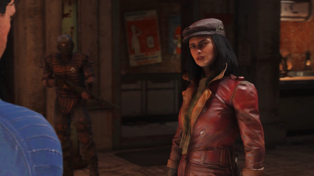 Piper Wright pode ser encontrada pela primeira vez do lado de fora de Diamond City, tentando entrar na cidade.