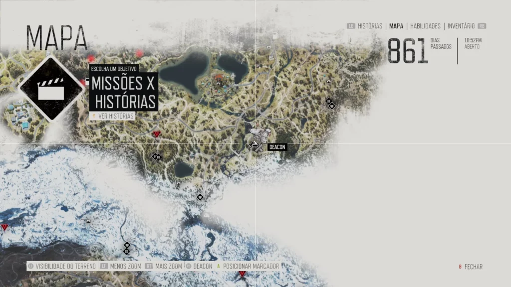 Mapa de Days Gone com a Localização da Velha Serraria.