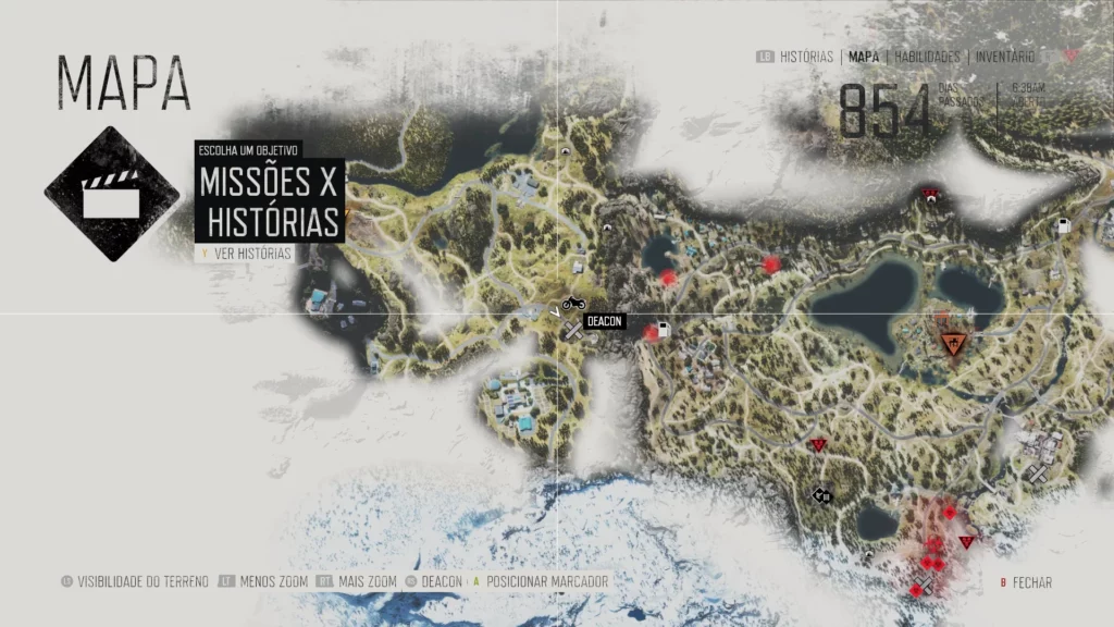 Mapa de Days Gone com a Localização do Túnel Rogue.