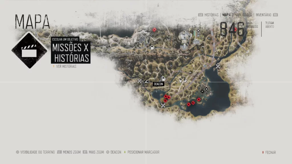 Mapa de Days Gone com a Localização da Pillette Bridge.